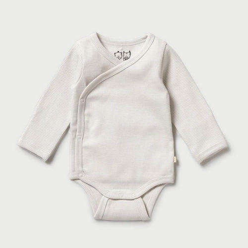 Organic Stripe Rib Kimono Bodysuit Natural 