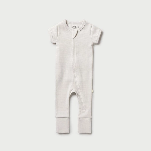 Organic Stripe Rib Zipsuit Natural