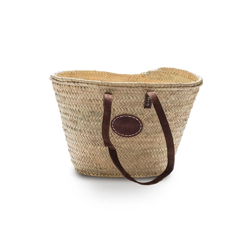 Hand Woven Basket With Leather Handles