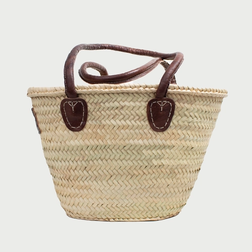 Hand Woven Basket With Leather Handles