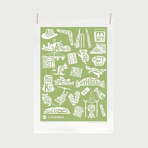 Green A-Z of Australia Tea Towel