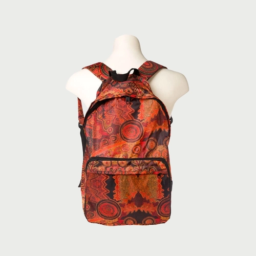  Indigenous Patterned Fold Up Back Pack - Red