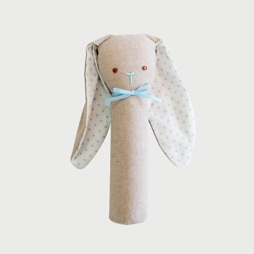 Blue Muslin Linen Bunny Rattle and Squeaker