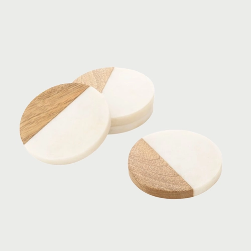 Round Timber and Marble Coasters